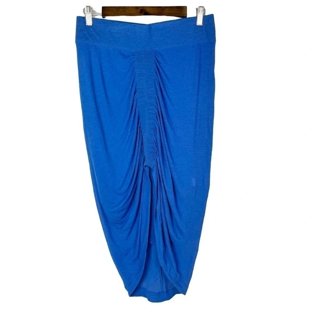 Helmut Lang Blue Viscose Filmed Ruched Front Midi Skirt M‎